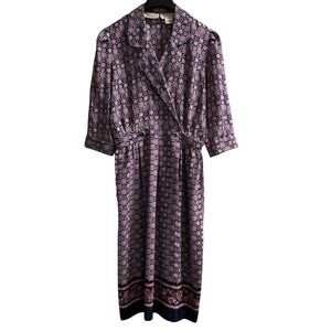 Vintage Liz Petites Dress Womens 14 Purple Floral Maxi Lightweight Cottagecore